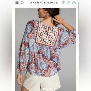 Size S Anthropologie Seen Worn Kept embroidered peasant top
